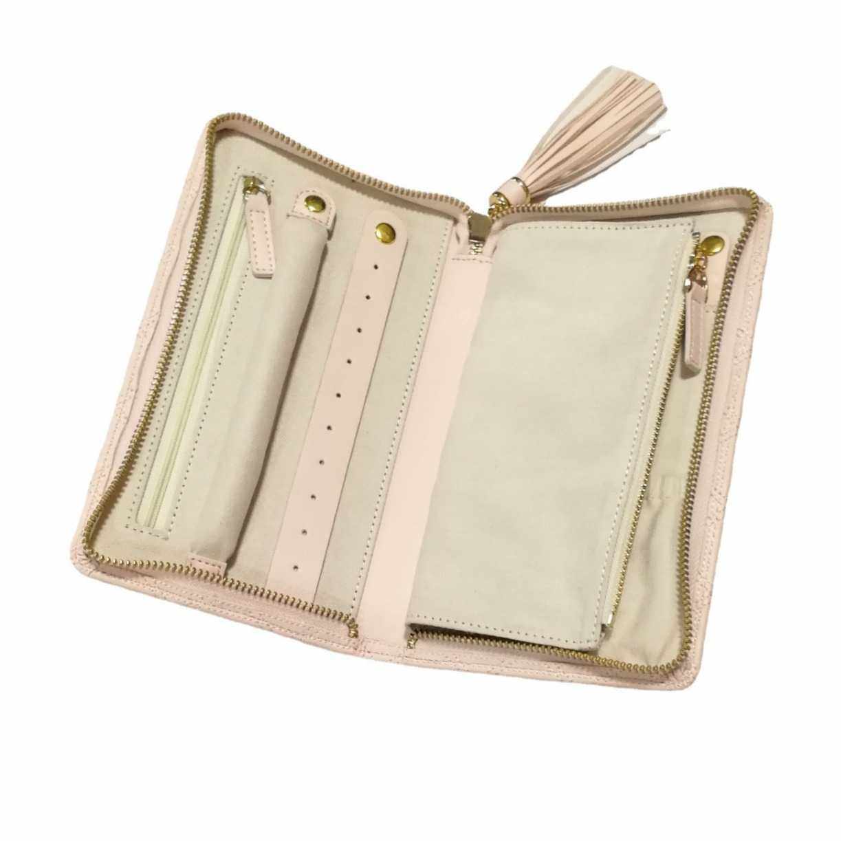 PU手拿珠宝饰品拉链收纳包  绒布内里PU皮菱格封面金属拉链首饰