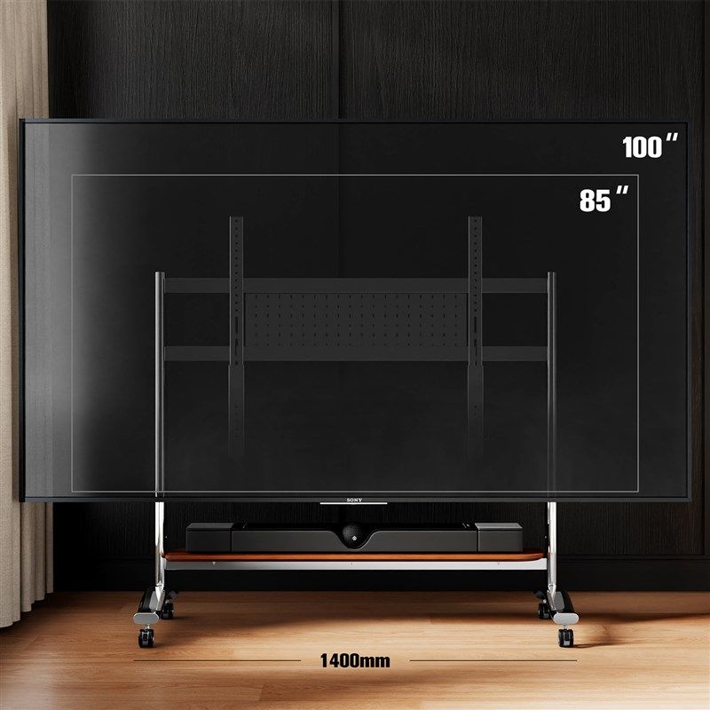 CABTE可移动电视机支架大尺寸低趴艺术推车适配50-100英寸带轮架