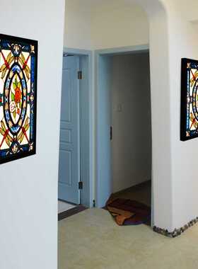 欧式创意地中海蓝色蜻蜓花壁画灯餐厅床头壁灯客厅背景墙过道灯具