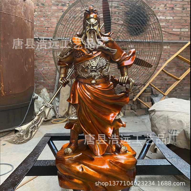 铜雕厂家直供精工纯铜文财神摆件 贴金彩绘武财神关公关羽雕像