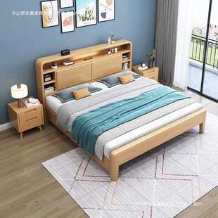 奶油风北欧现代简约白色实木床储物床1.8双人床家用主卧储物床