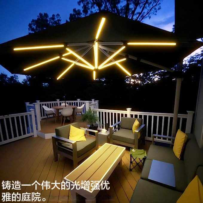 户外庭院伞灯暖白色LED防水带遥控伞杆灯用于庭院伞装饰照明