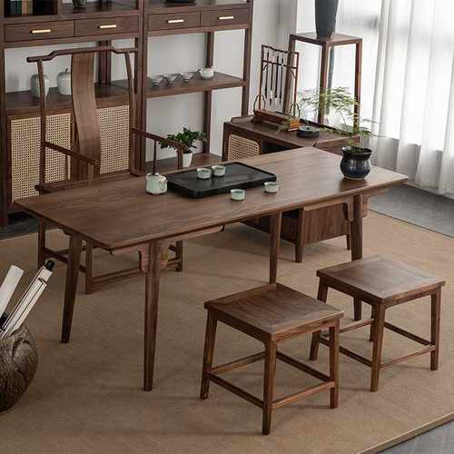 新中式禅意黑胡桃木茶桌椅组合功夫茶台禅意茶楼茶室原木泡茶桌