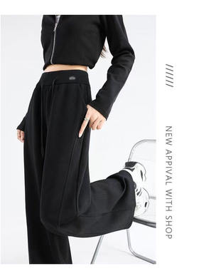 高腰秋冬加绒休闲裤直筒卫裤长裤宽松显瘦