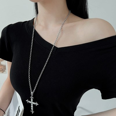 复古十字架项链长款甜酷辣妹风Y2K锁骨链女高级感个性小众配饰男