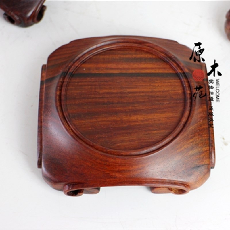 新款红酸枝整料底座红酸枝原木打蜡工艺品底座石头玉器玉瓶底座