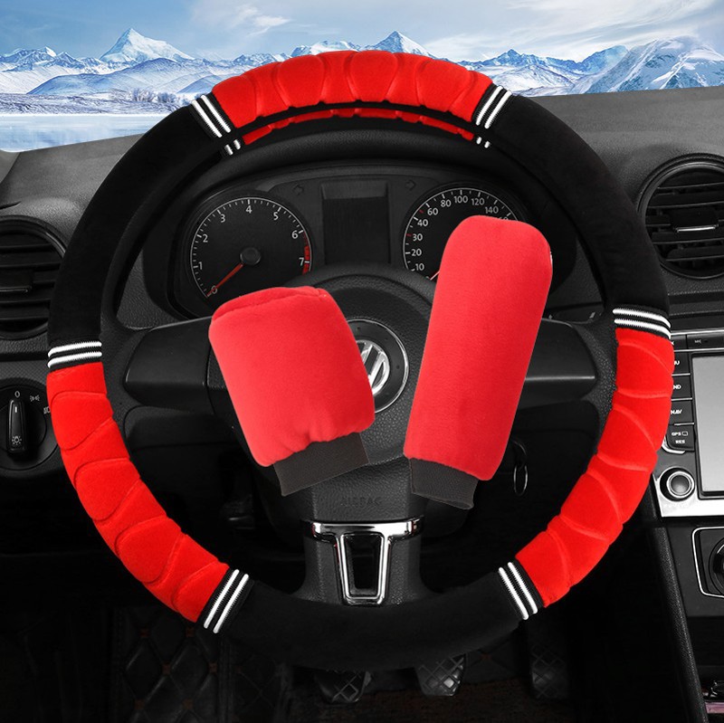 冬季短毛绒方向盘套通用型汽车把套防滑保暖方向盘毛绒三件套男女