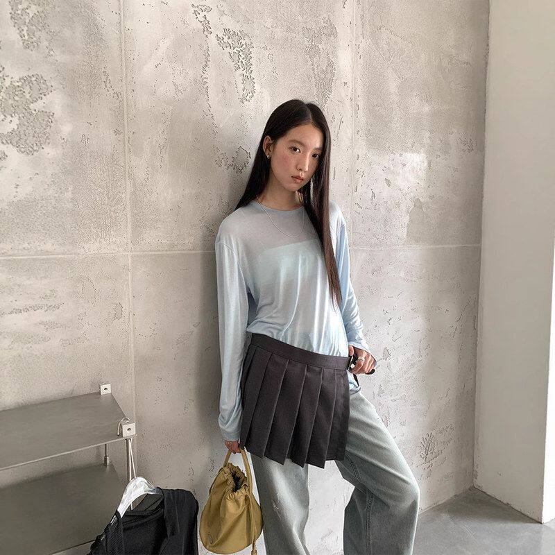 爱与南希十三行极简夏圆领面膜水光感冰凉天丝防晒长袖T恤女22003