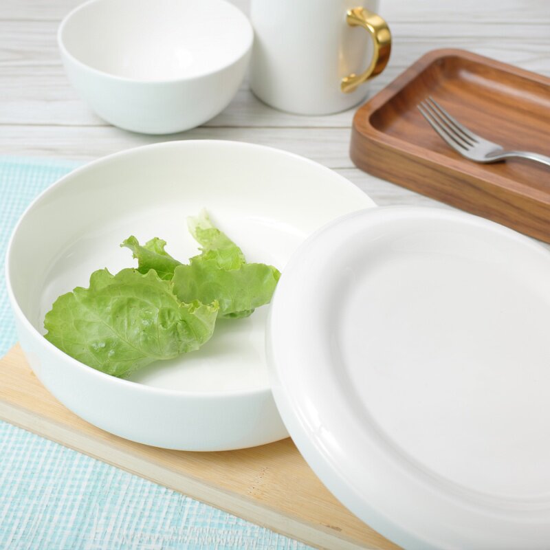 釉下彩骨瓷蒸蛋羹碗盘子家用微波炉保鲜碗纯白陶瓷深盘菜盘蒸盘碗
