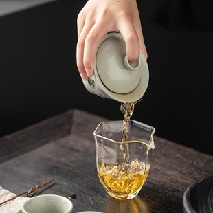 高档宝石黄色汝窑盖碗三才茶碗千里江山手绘功夫S茶具家用手工单