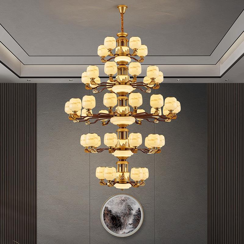 别墅客厅大吊灯复式楼中空楼梯长吊灯新中式大厅餐厅酒店工程灯具