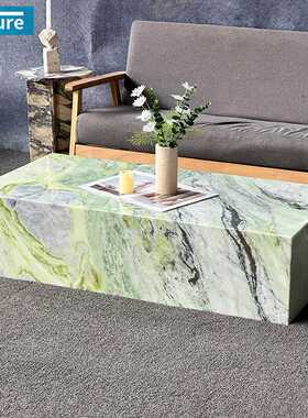 简约轻奢天然绿色大理石咖啡桌客厅长方形茶几家用现代餐厅绿桌子