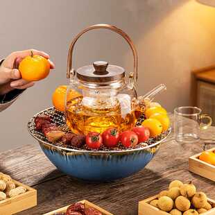 围炉煮茶粗陶罐罐茶茶壶莲心蓝色电陶炉煮茶套装室内配件一件代发