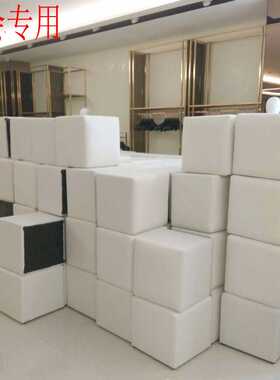 展会用凳白色黑色正方形软体皮凳软包皮墩简易车展沙发凳会议凳子