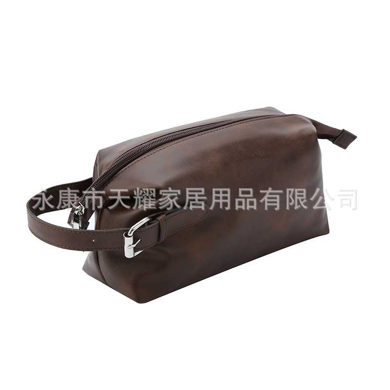 2024新款网红洗漱包旅行收纳包大容量栗色PU材质防水耐用