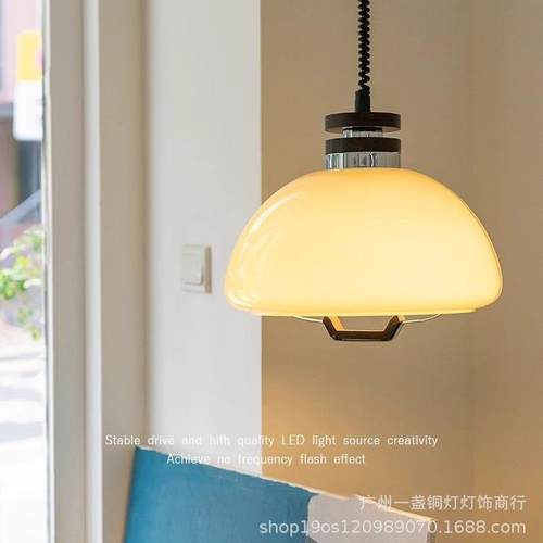 中古玻璃餐厅吊灯吃饭圆桌灯吧台复古实木可伸缩调节高度奶油风灯