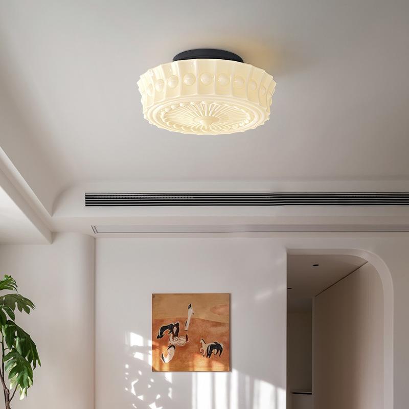 奶油风玻璃卧室吸顶灯白色花纹海派老上海洋房书房复古入户吊灯