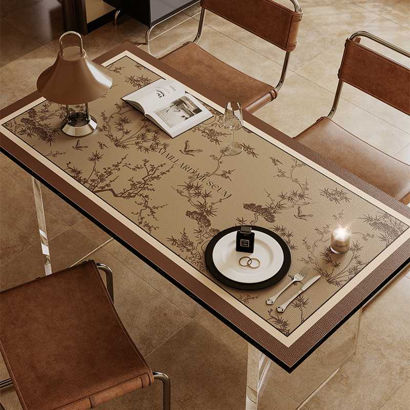 莫兰卡美拉德复古轻奢皮革餐桌垫桌面保护垫隔热防水防油免洗家用