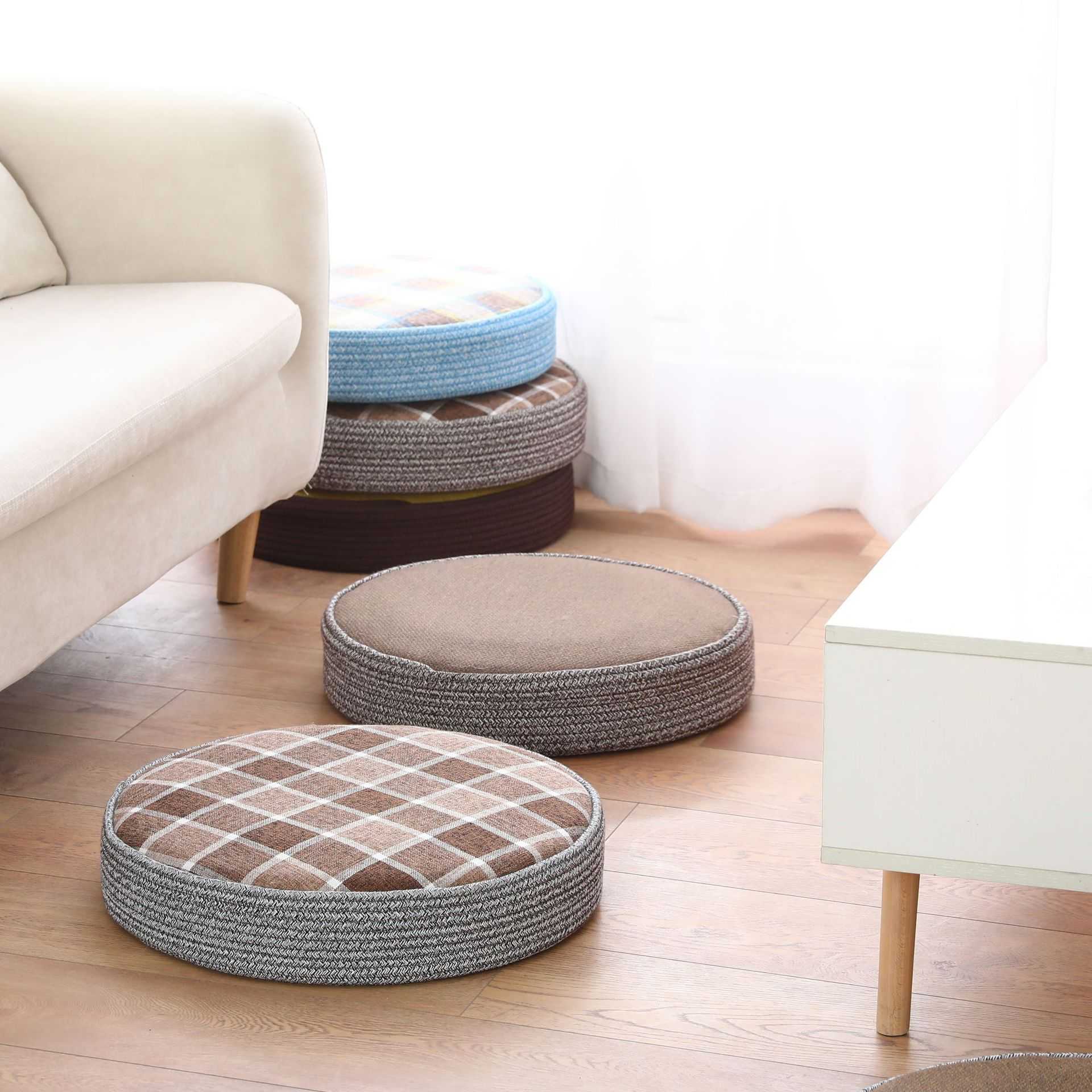 日式蒲团坐垫榻榻米垫子圆形布艺阳台飘窗垫地毯地板地上打坐禅修