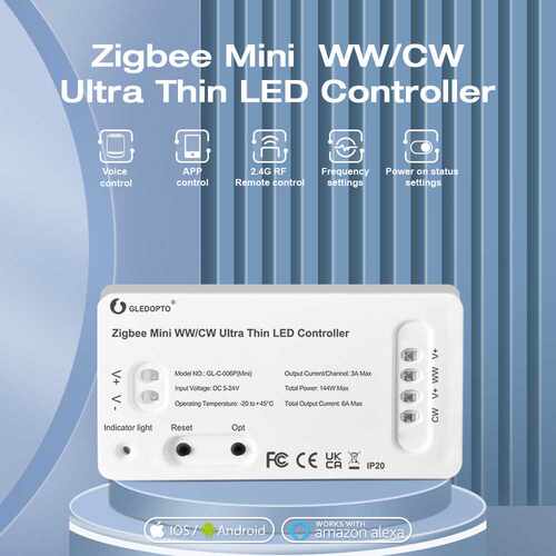 GLEDOPTO 5-24V低压mini双色温灯条控制器 ww/cw  ZigBee3.0+2.4g
