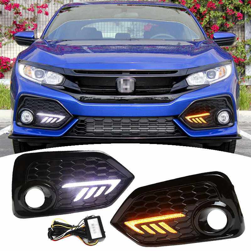 适用于16-21款两厢思域日行灯改装獠牙灯LED前杠雾灯流光日间