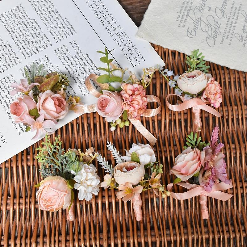 ins森系玫瑰草坪婚礼结婚新娘新郎伴娘伴郎父母胸花手腕花襟花