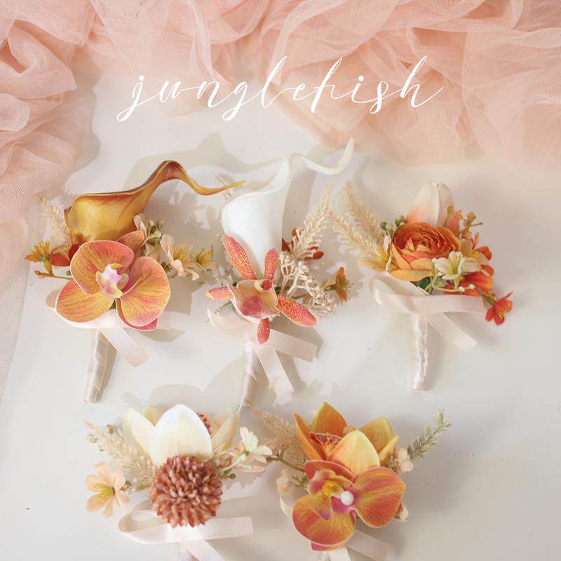 橘色马蹄莲蝴蝶兰胸花手腕花襟花伴娘姐妹伴郎小婚庆摄影商业会展