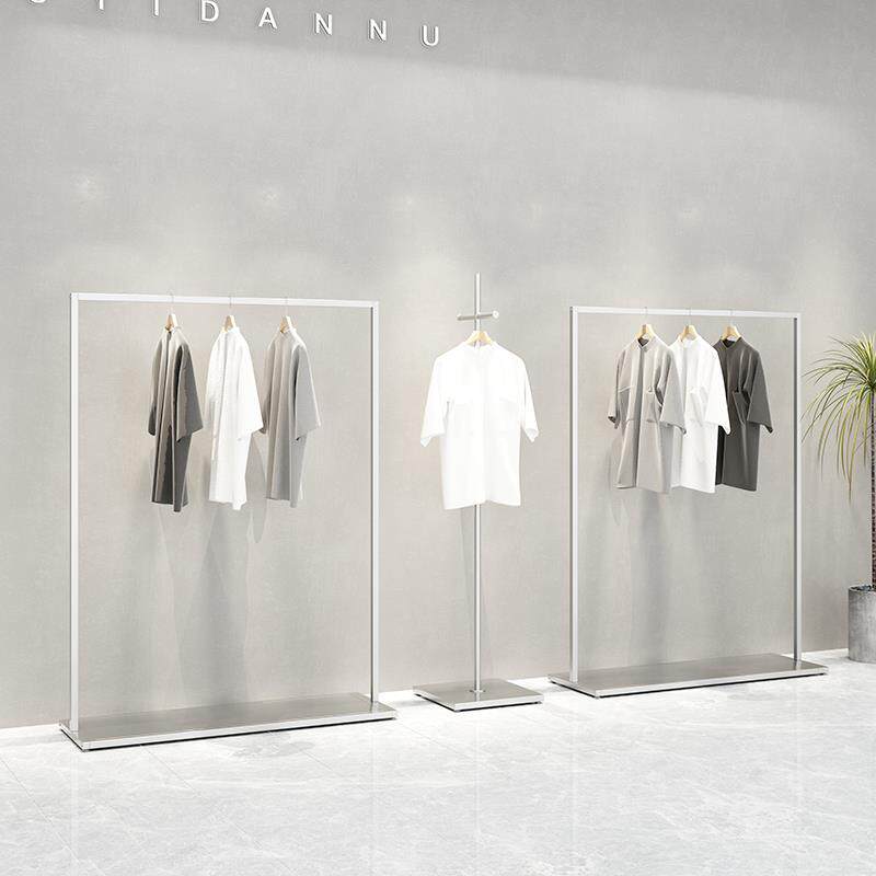 需定制服装店展示架铁艺服装架银色正挂男女装店货架衣架陈列侧挂