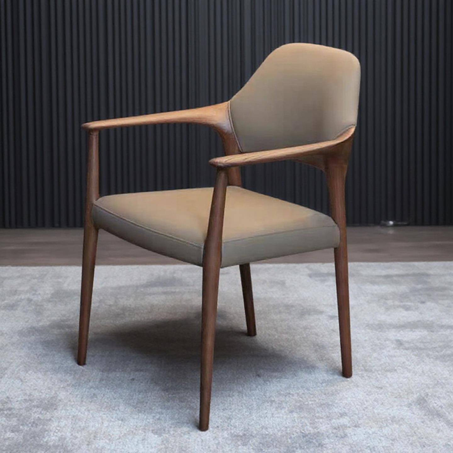 需定制北欧实木餐椅家用扶手真皮靠背椅凳子高级餐厅酒店椅新款餐