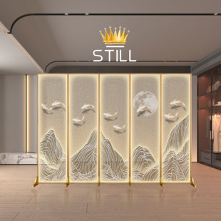 定制高级感铝合金发光移动折叠屏风纱布客厅酒店大堂包间书房茶室