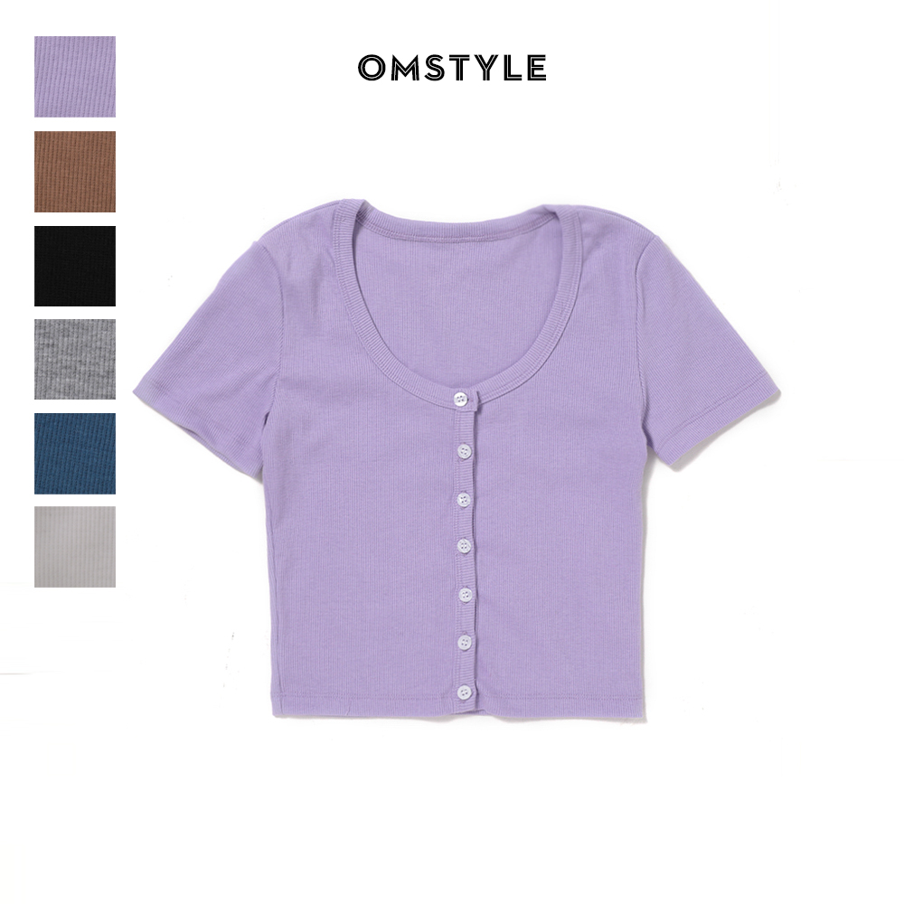 U领短款高腰修身显瘦短袖开衫T恤