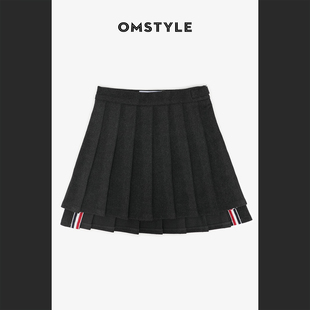 A字TB百褶裙秋冬加厚毛呢高腰学院风百搭显瘦半身裙防走光短裙女