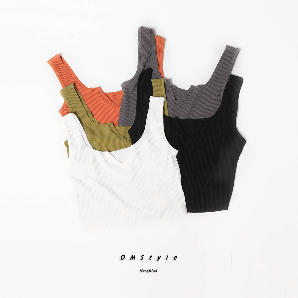 欧美基础款胸前开叉露脐小背心