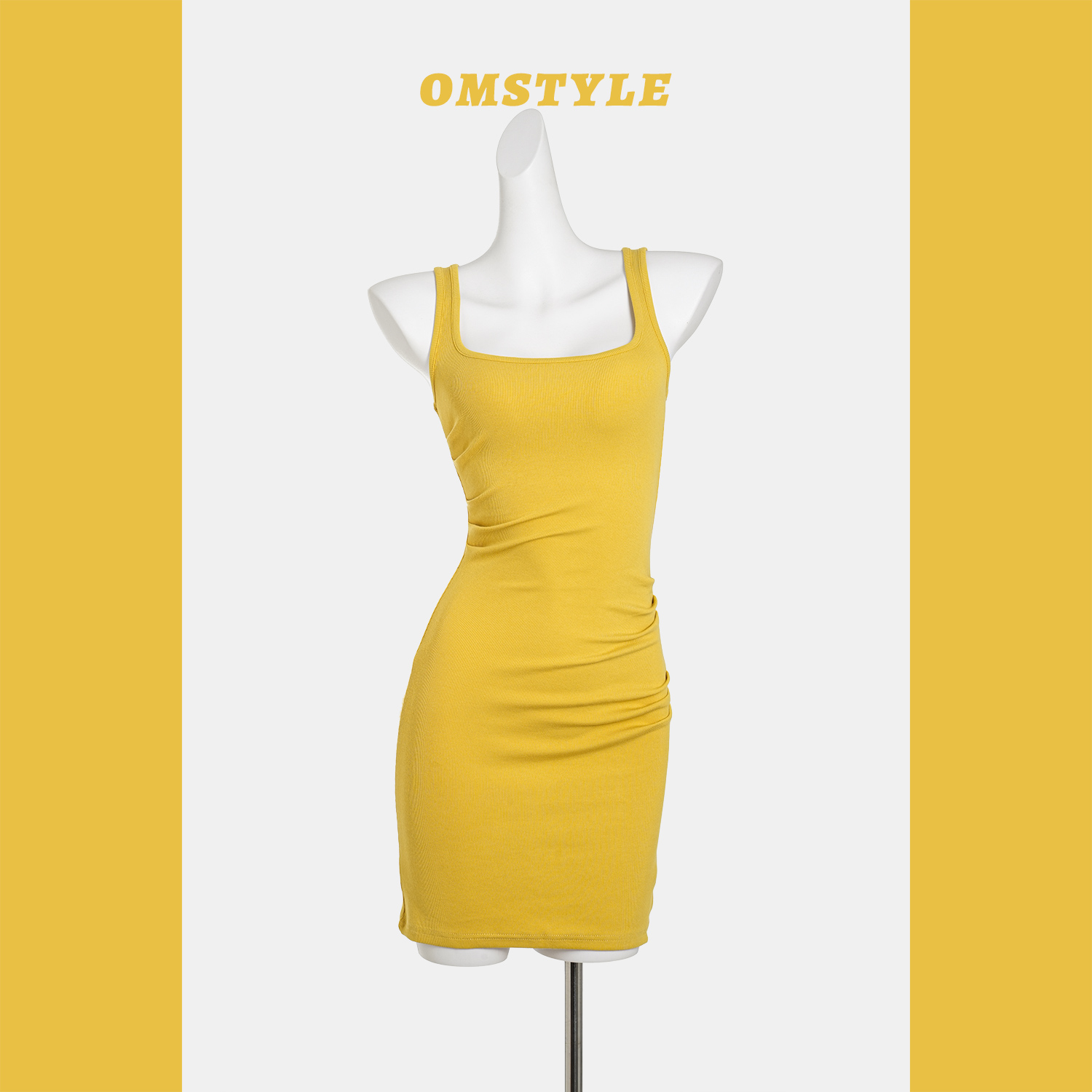 基础款螺纹纯色包臀背心裙短裙