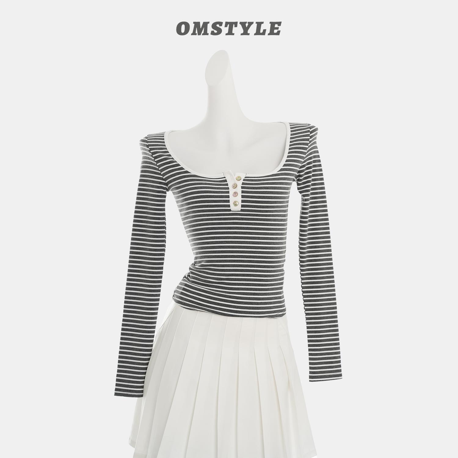 长袖美式简约薄款女细条纹