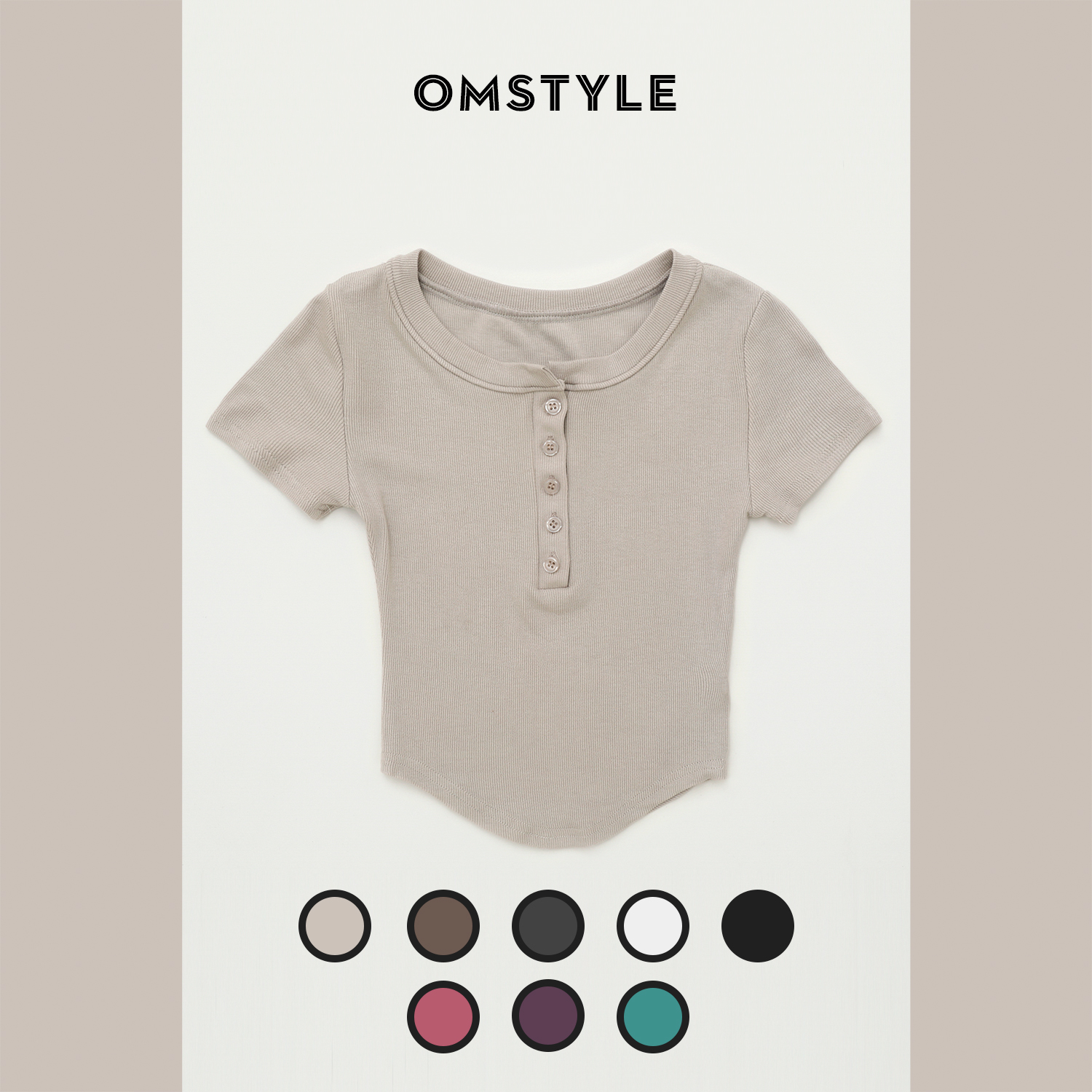 短袖简约薄款弧形下摆螺纹棉T恤