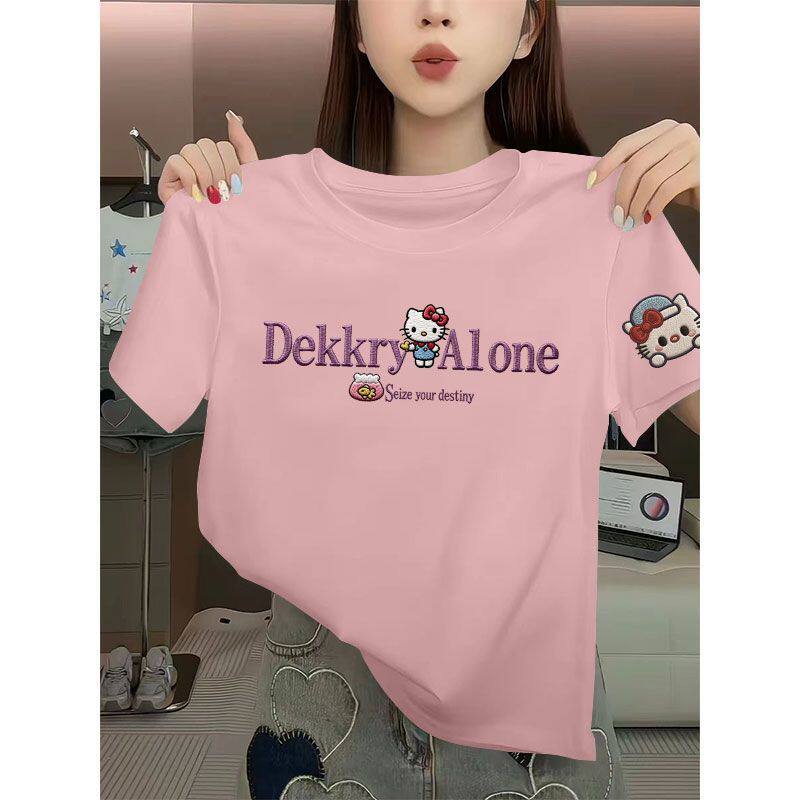 夏季新款纯棉短袖凯蒂猫印花T恤女时尚韩版潮流百搭显瘦休闲上衣