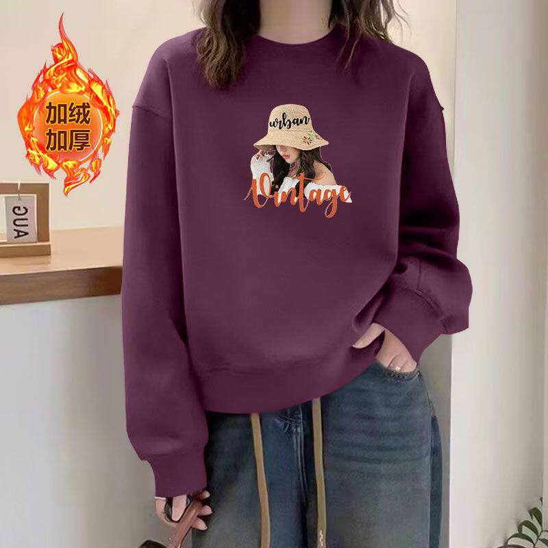 秋冬银狐绒加绒加厚纯棉短款卫衣女时尚洋气韩版百搭显瘦休闲上衣