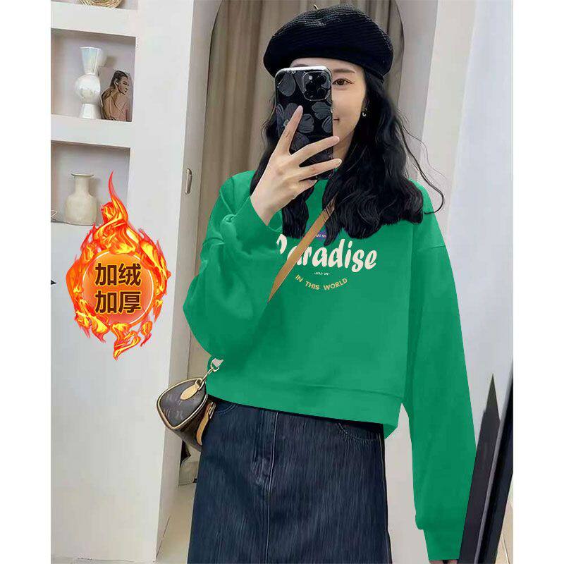 秋冬短款纯棉卫衣女加绒加厚时尚韩版洋气宽松显瘦小个子保暖外套