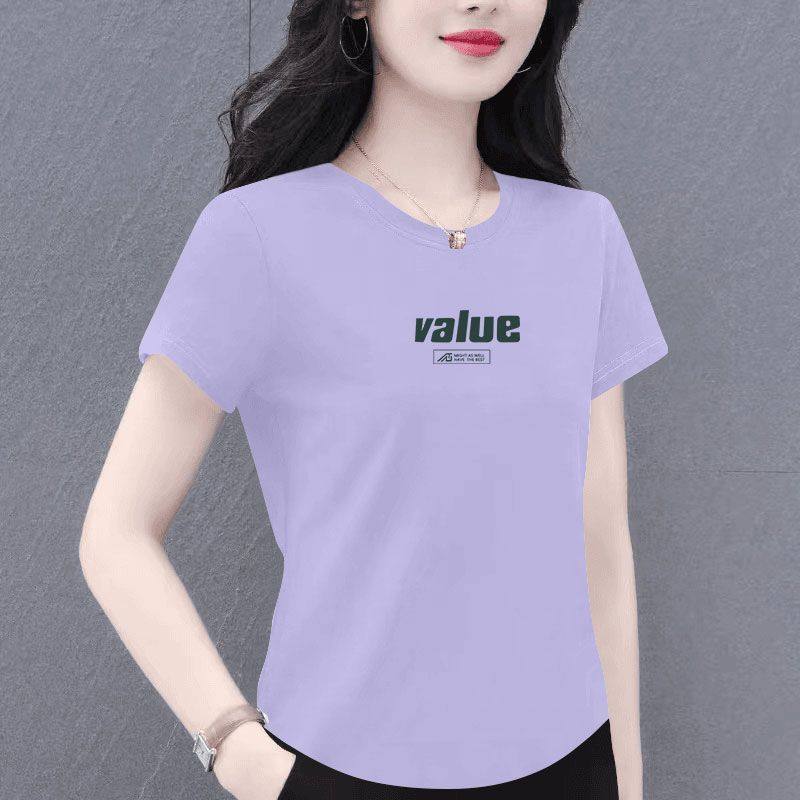 夏季纯棉紫色短袖休闲T恤女时尚