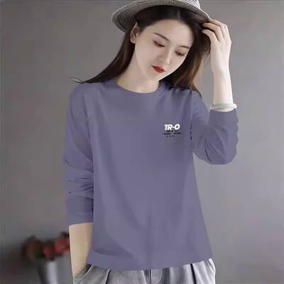 TRO长袖纯棉T恤女紫蓝色