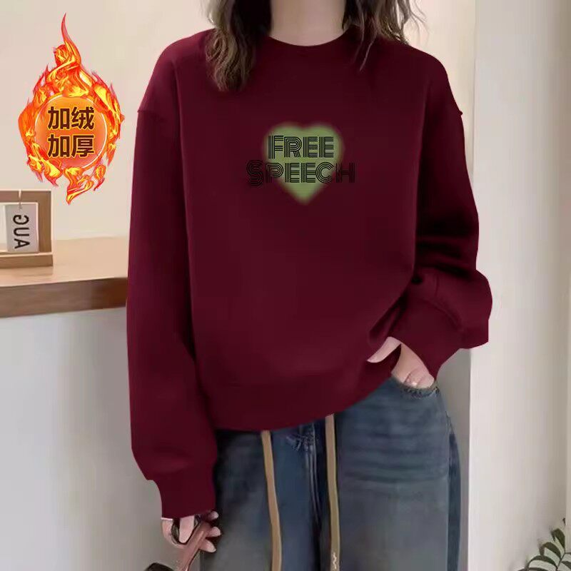 秋冬韩版加绒加厚纯棉短款套头卫衣女时尚洋气百搭小个子保暖上衣