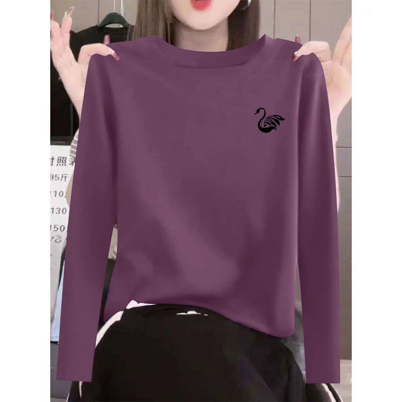 100%纯棉长袖内搭印花T恤女时尚精品韩版百搭显瘦休闲基础款上衣
