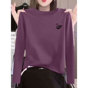 百搭显瘦休闲基础款 精品韩版 上衣 内搭印花T恤女时尚 100%纯棉长袖