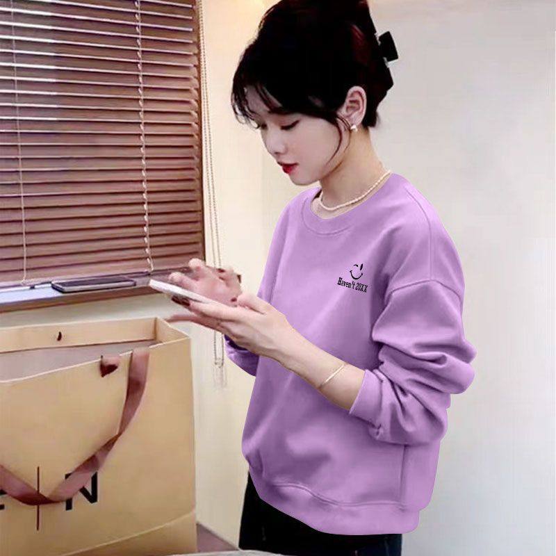 紫色纯棉短款高腰卫衣女