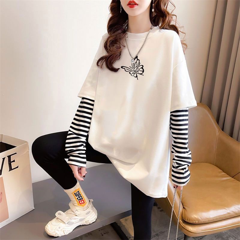 假两件纯棉德绒磨毛打底衫