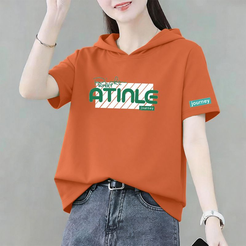 纯棉连帽短袖帽衫T恤女时尚