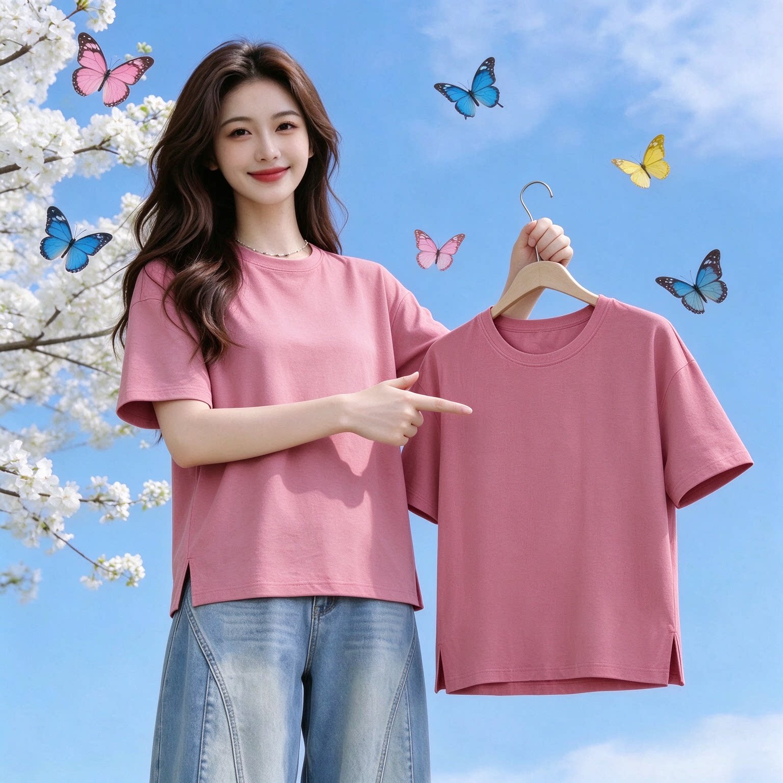 小众韩系短袖开叉T恤女夏季										