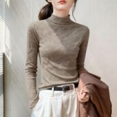 洋气百搭修身 秋冬半高领德绒磨毛印花打底衫 女气质时尚 显瘦上衣服