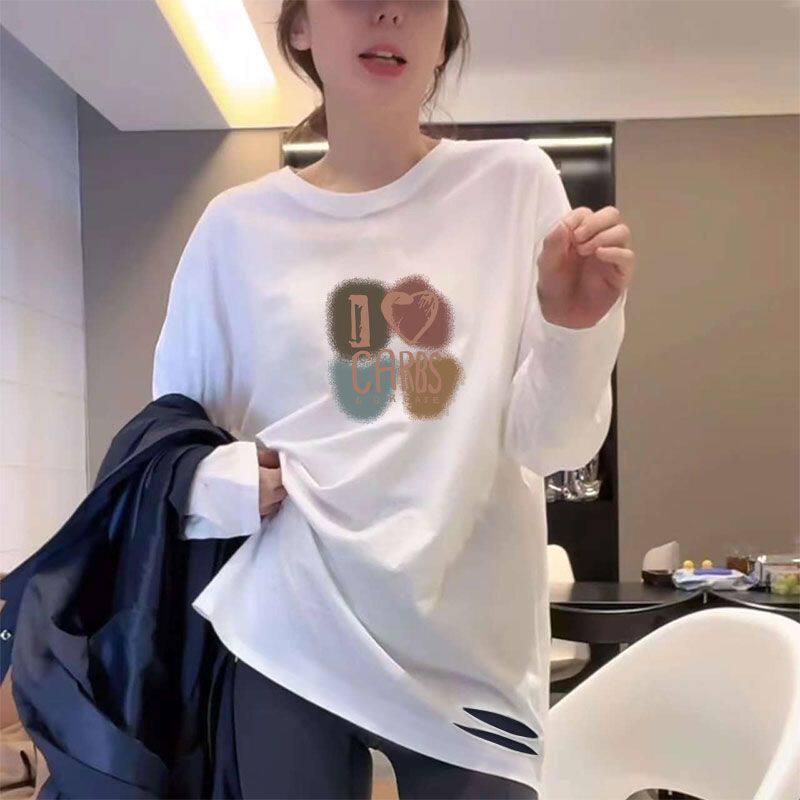 100%纯棉破洞加绒打底衫女